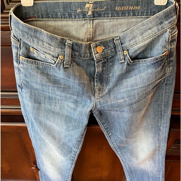 7 For All Mankind Roxanne Blue Skinny Fit Denim Ankle Jeans w/Frayed Hem Sz 26 - Picture 7 of 9